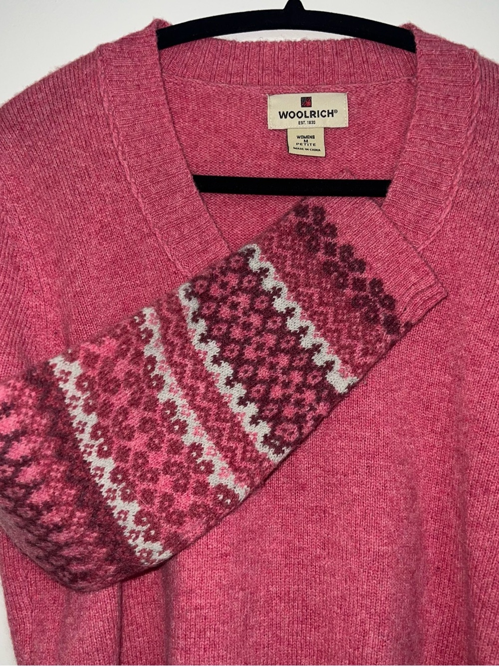 Woolrich Women’s Pink Fair Isle  Scoop Neck Pullover 100% Lambs Wool Size MP